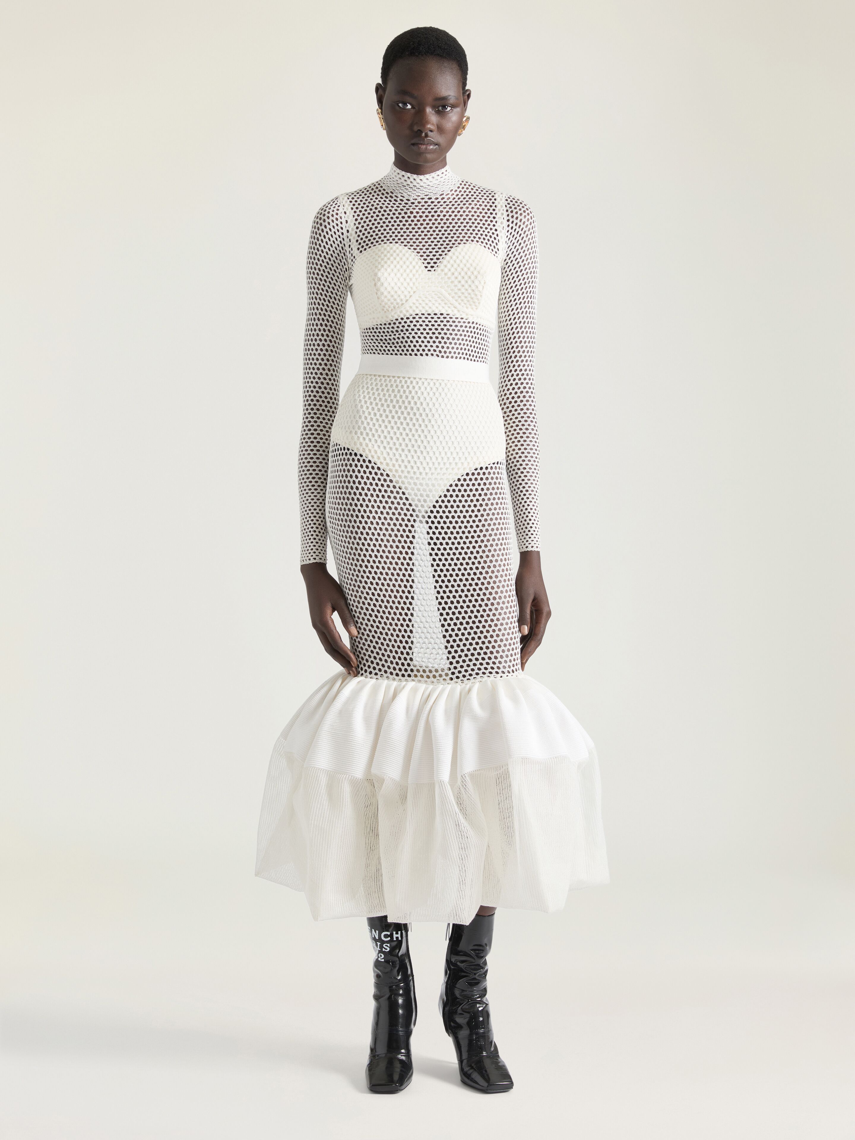 Ruffled dress in mesh